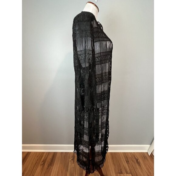 Damianou Black Witchy Duster Size M/L Cardigan Kimono Vintage Whimsigoth - Picture 11 of 14